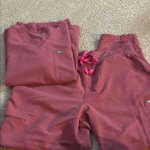 Figs Women's Scrub Set in Mauve Rose with Pink Drawstring